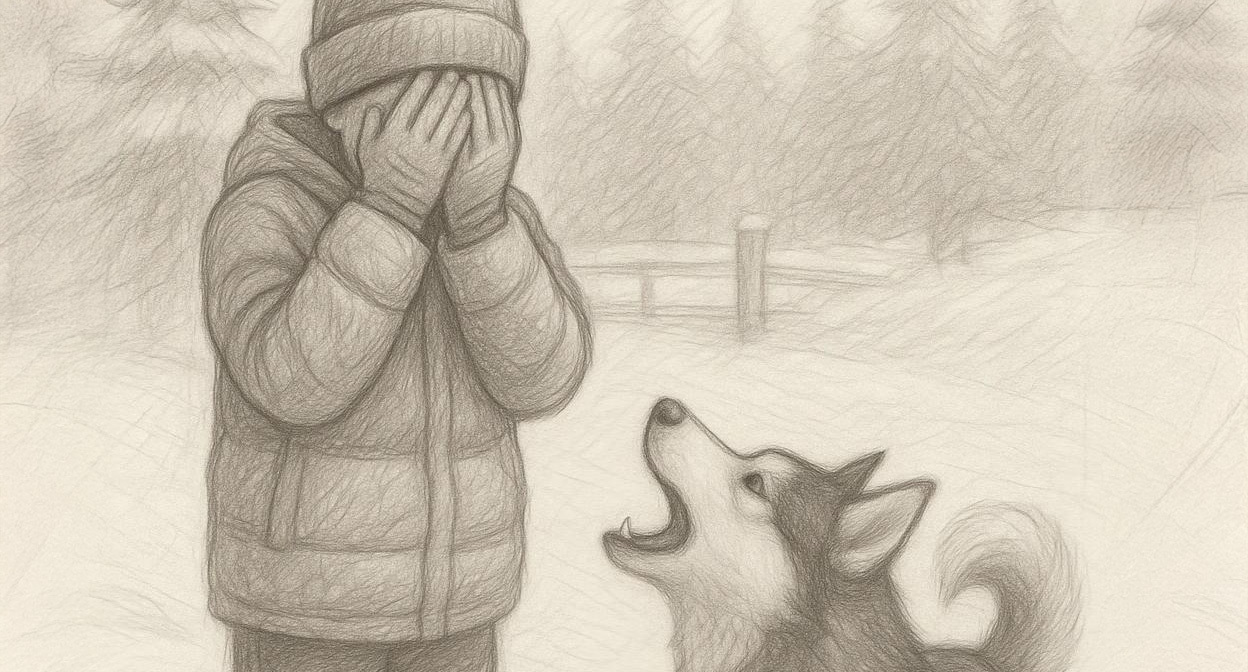 Хаски лает на мальчика. Иллюстрация создана «Кавказским узлом» с помощью ИИ в программе Copilot