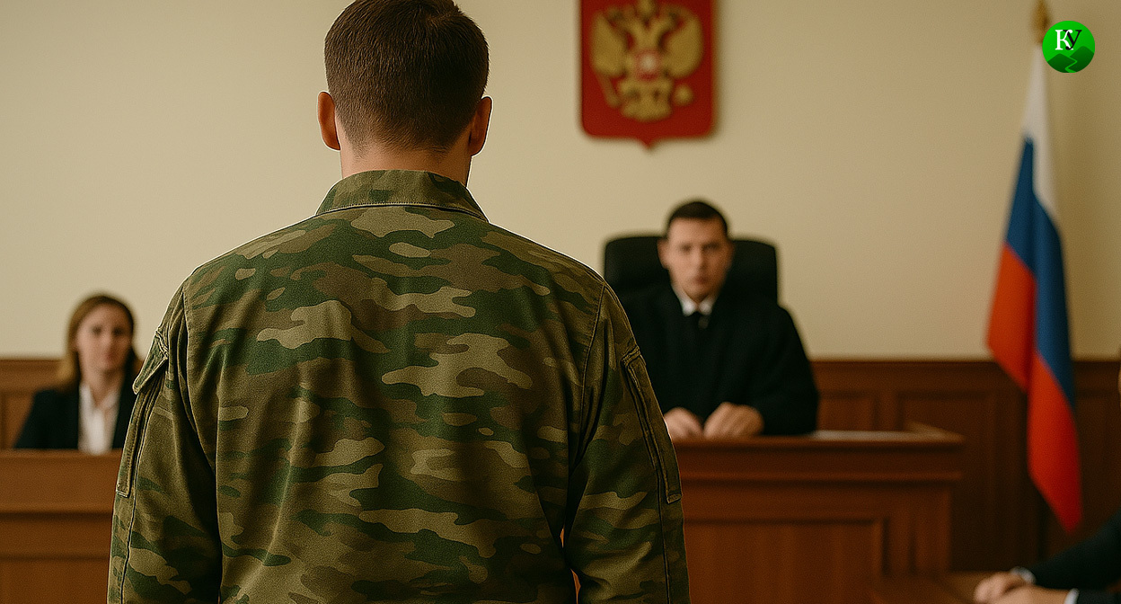 Военный в суде. Иллюстрация создана «Кавказским узлом» с помощью ИИ в программе Copilot
