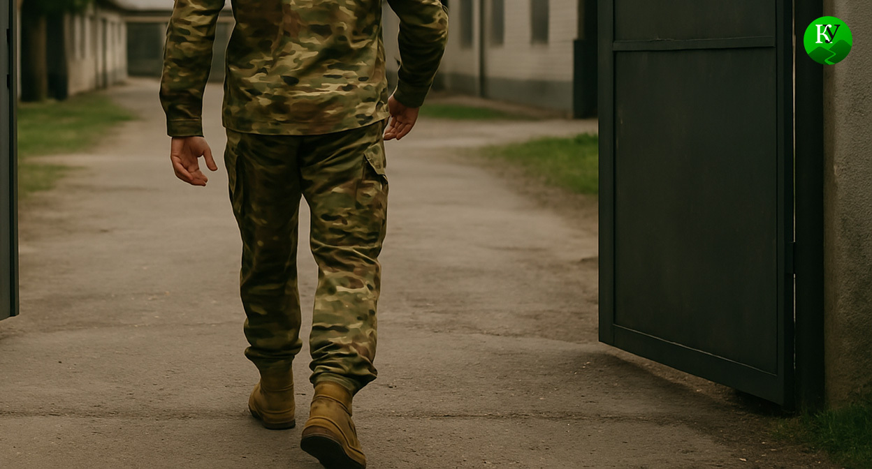 Военный уходит из части. Иллюстрация создана «Кавказским узлом» с помощью ИИ в программе Copilot