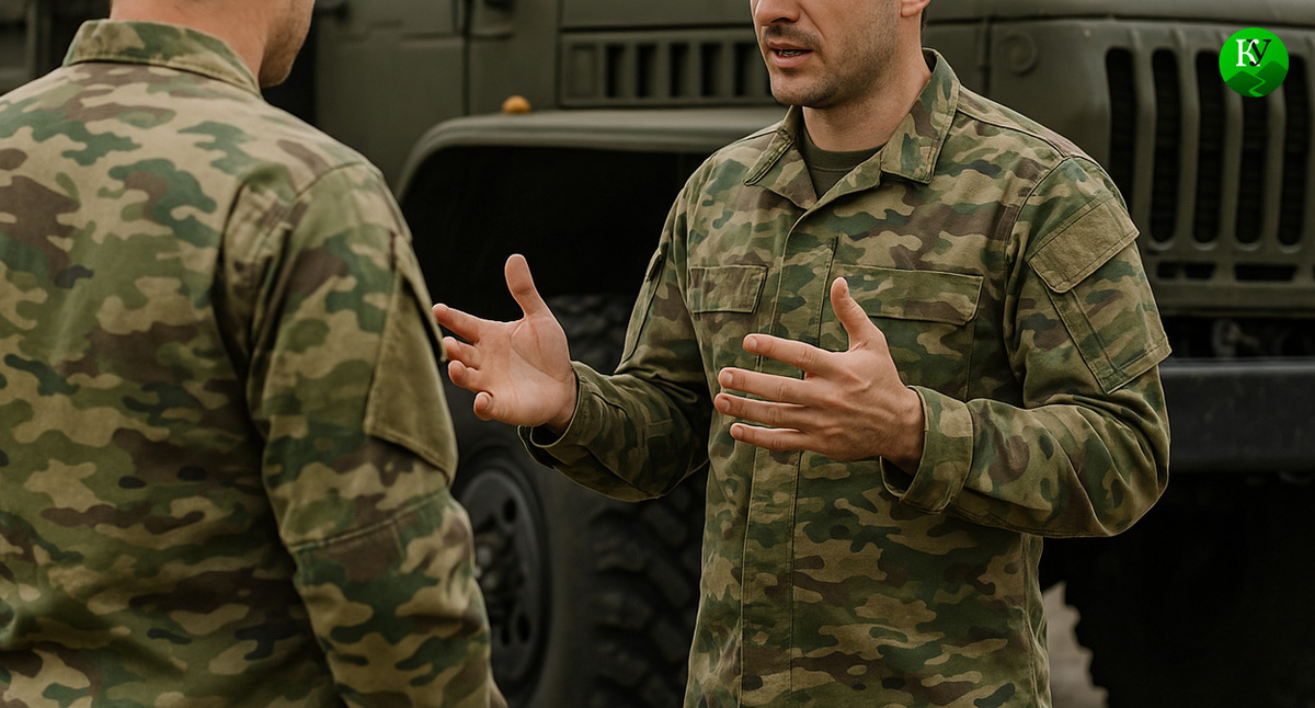 Военные спорят. Иллюстрация создана «Кавказским узлом» с помощью ИИ в программе Copilot