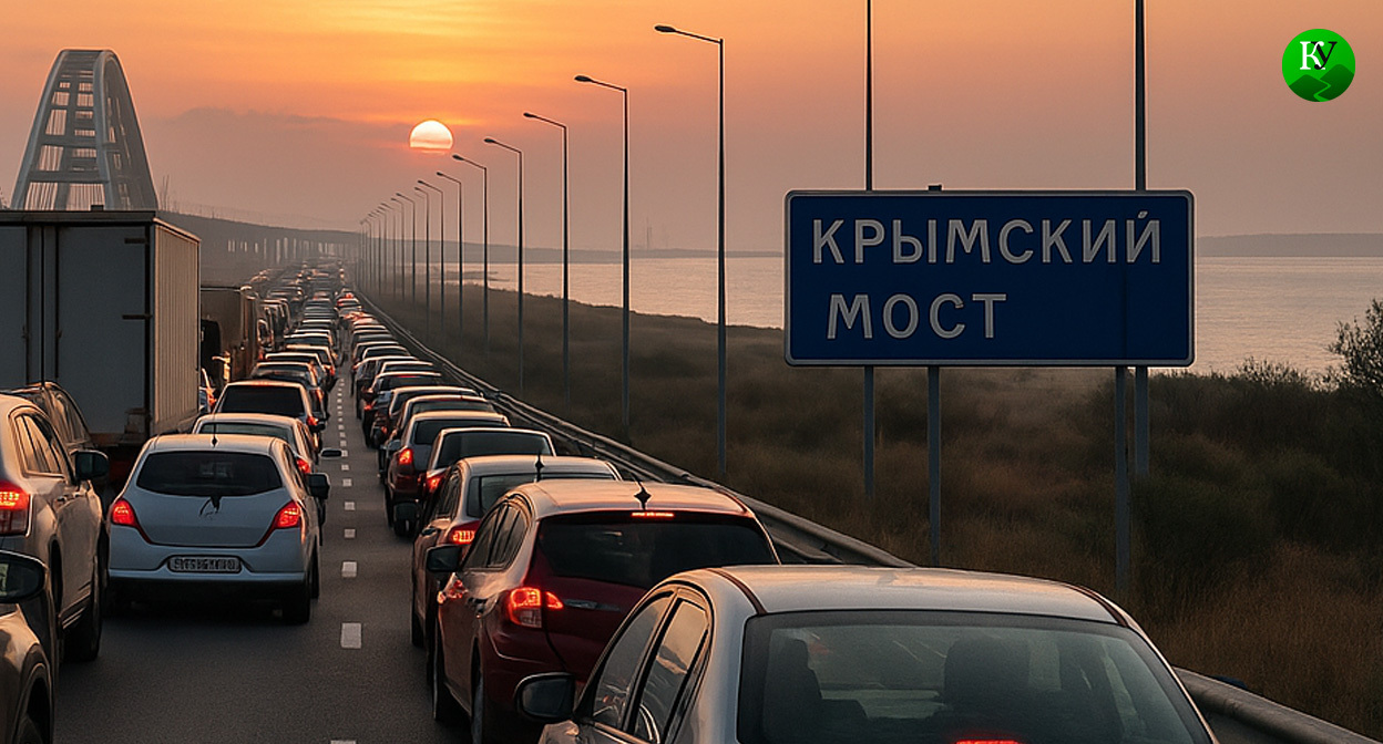 Пробка на въезде на мост. Иллюстрация создана «Кавказским узлом» с помощью ИИ в программе Copilot