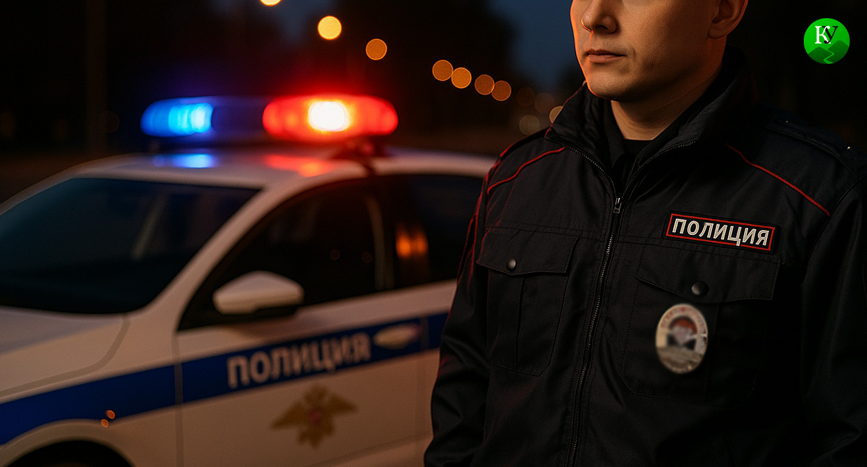 Полицейский у машины. Иллюстрация создана «Кавказским узлом» с помощью ИИ в программе Copilot