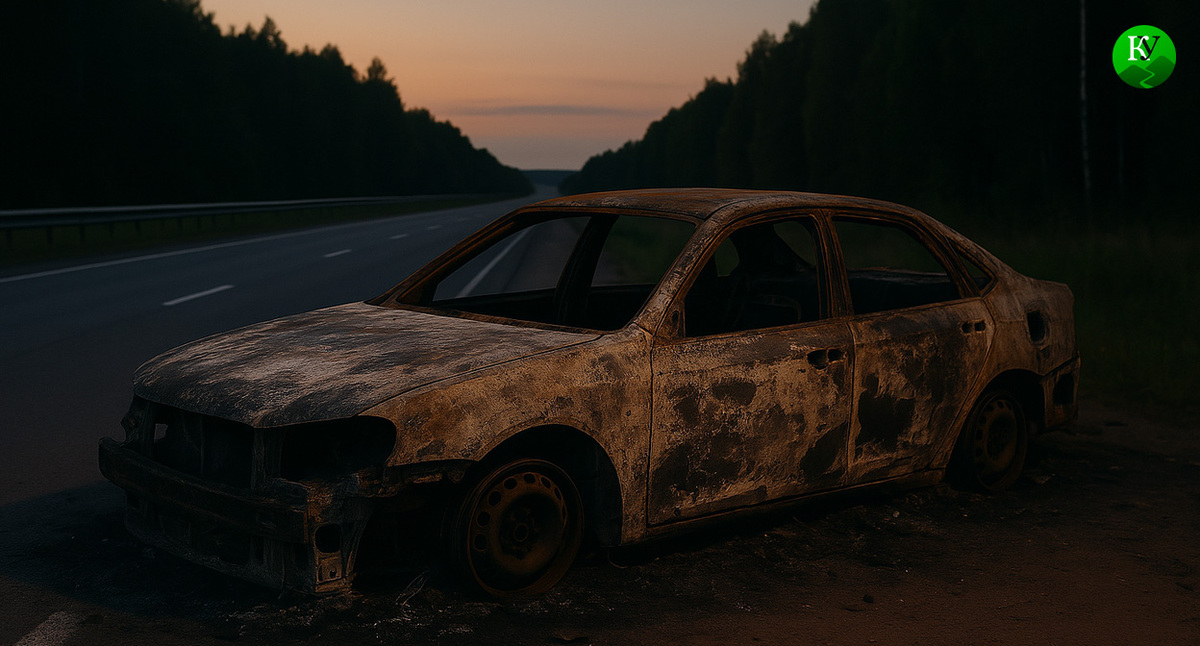 Сгоревший автомобиль. Иллюстрация создана «Кавказским узлом» с помощью ИИ в программе Copilot