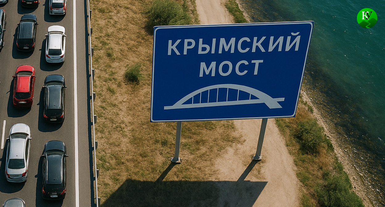 Очередь на Крымский мост. Иллюстрация создана «Кавказским узлом» с помощью ИИ в программе Copilot