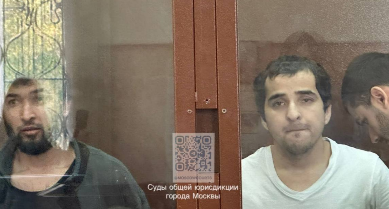 Арестованные по делу о теракте в Крокусе в зале суда. Скриншот фото из Telegram-канала судов общей юрисдикции Москвы от 29.08.24, https://t.me/moscowcourts/4456