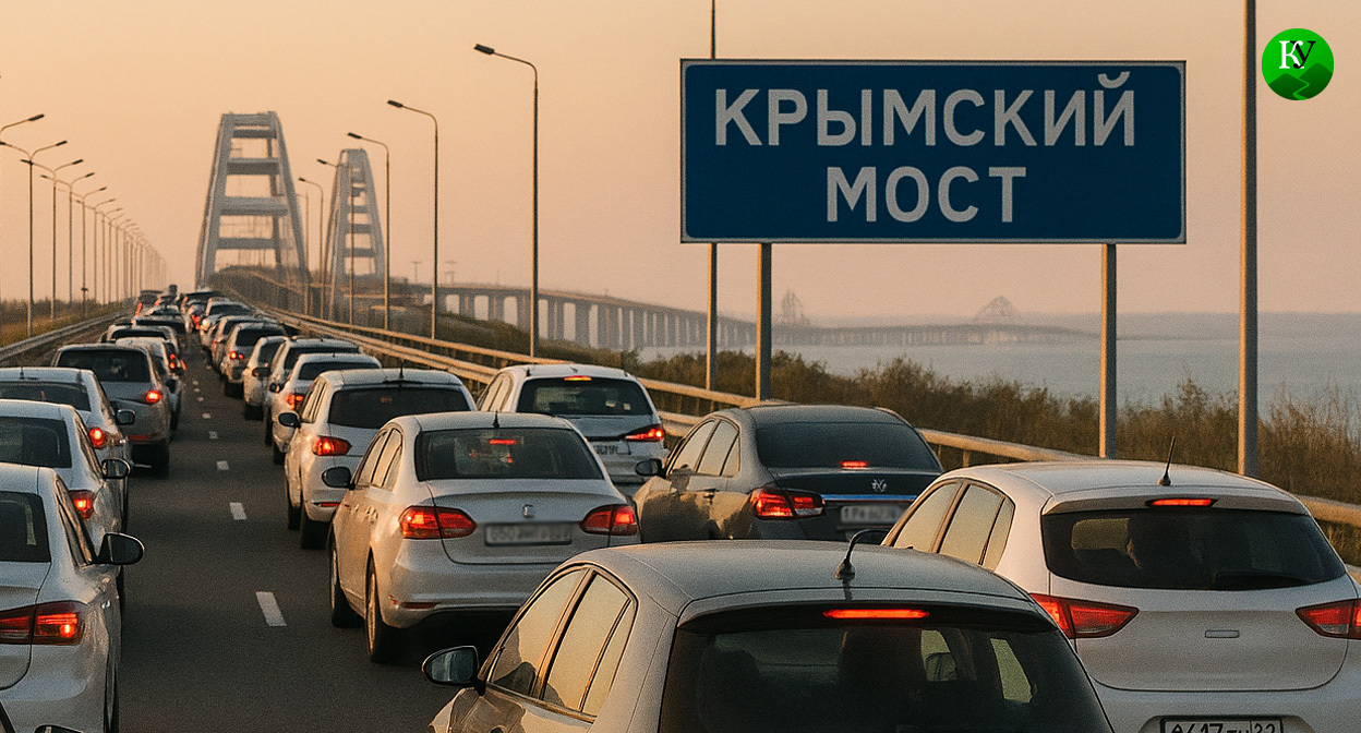 Пробка на Крымском мосту. Иллюстрация создана «Кавказским узлом» с помощью ИИ в программе Copilot