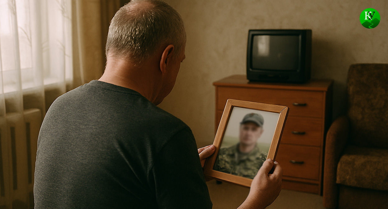 Мужчина с фотографией сына. Иллюстрация создана «Кавказским узлом» с помощью ИИ в программе Copilot